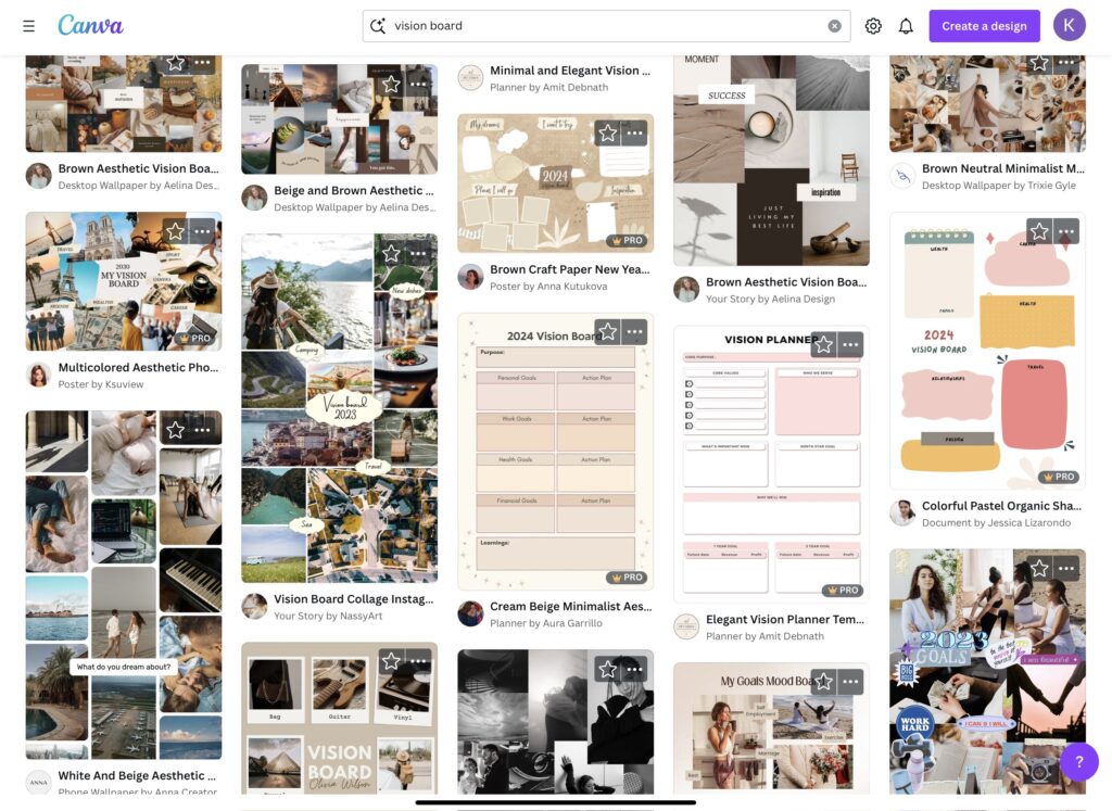 Canva digital vision board templates