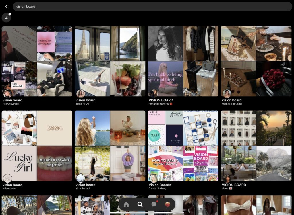 Pinterest Digital vision board search