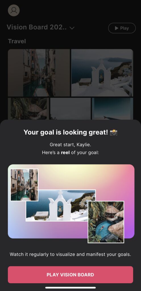 Playing your vision board as a slideshow in the Gratitude App