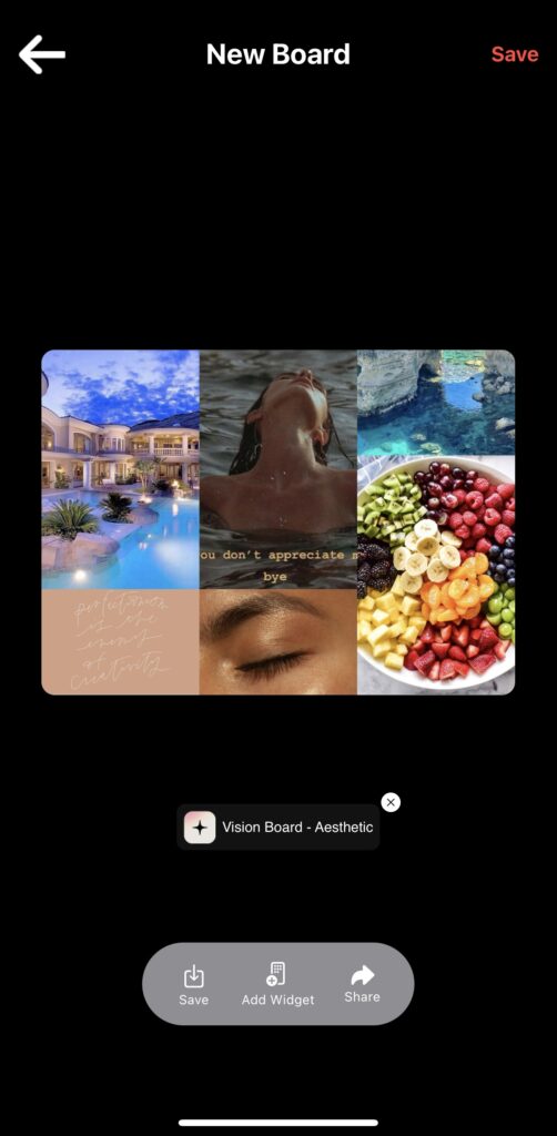 Saving or adding your digital vision board as a widget in the Vision Board App